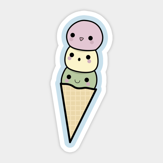 Kawaii Ice Cream Cone T-Shirt Sticker by happinessinatee